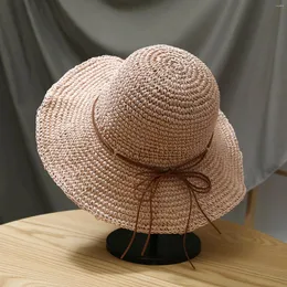 Berets Womens Summer Straw Sun Hat UV Protection Foldbar Solid Color Ultra-Light For Spring Fall Beach PR Sale