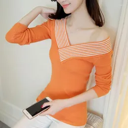 Women's Sweaters Autumn Brief Paragraph V-neck Stripe Off-the-shoulder Number Female Hedge Render Spring Knit Thin Coat