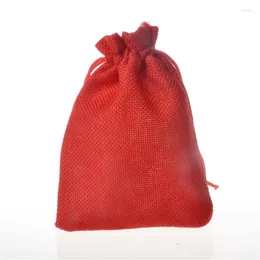 Takı Torbaları LanwayLucky 50pcs/Lot 10x14cm Kırmızı Çuval Örneği Drawstring Jute Ambalaj Ekranı Noel Düğün Hediyesi Febric Bags