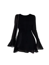 Urban Sexy Dresses Elegant Fashion Slim Women's Chiffon Cutout Dress Summer Backless Design Round Neck Black Prom Gown Y2k Gothic Streetwear 231021