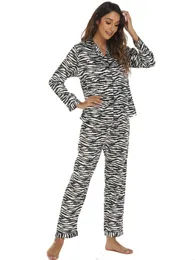 Calças femininas de duas peças pijamas de seda conjunto para mulheres sleep lounge wear feminino leopardo moda senhora longo