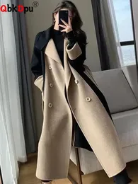 Women's Wool Blends Korean Add Length Patchwork Warm Woolen Coat Oversize 7xl Women Double Breasted Overcoat Winter Thick Streetwear Outerwear 231020