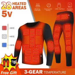 Herrjackor uppvärmda termiska underkläder uppsättningar skidvärmningsjacka USB Electric Men Winter Warme Heat Clothing Fleece Autumn Top Pants 231020