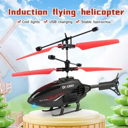 LED Flying Toys Two Channel Remote Control Suspension Helicopter Drop Resistant Induction Aircraft med laddning Light Kids Toy 231021