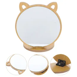 Compact Mirrors FOMIYES Vanity Mirror Vanity Mirror Make Up Mirror Wooden Mirror Tabletop Wood Mirrors Cat Mirrors for Indoor Makeup Desktop 231021