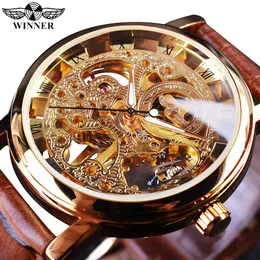 Other Watches Winner Transparent Fashion Case Luxury Casual Design Leather Strap Mens Watches Top Brand Luxury Mechanical Skeleton Watch 231020