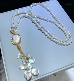 Pendanthalsband Habitoo Charming 6-7mm White Freshwater Pearl 12-15mm Keshi Halsband 28 Inträffar Eleganta fina smycken gåvor