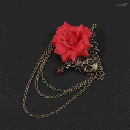 Brooches 1pc Retro Cross Brooch Rose Hairpin Dazzling Creative Jewelry For Women (Red)