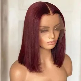 Lace Wigs Burgundy Straight Bob Lace Front Human Hair Wigs 13*4 Lace frontal Brazilian Pre-Plucked Wigs for Black Women 8- 16 inch 231020