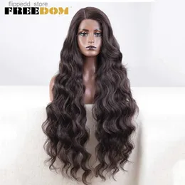 Synthetic Wigs FREEDOM Synthetic Lace Wigs For Black Women Super Long Body Wavy Side Part Lace Wig Brown Ombre Blue Cosplay Wigs Heat Resistant Q231021