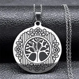 Collane con ciondolo Collana vintage albero della vita per donna uomo acciaio inossidabile colore argento pianta rotonda gioielli Yggdrasil N7812S0