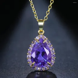 Pendant Necklaces Emmaya Ladies Heart Shape Purple Crystal Necklace Fashion Glamour Jewelry Anniversary Wedding Christmas Gifts