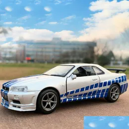 DIECAST Model Cars Diecast Model High Dimation 1 36 Nissan GTR R34 Skyline Ares Diecasts Pojazdy zabawkowe Metalowy i wściekły samochód K DHF9N