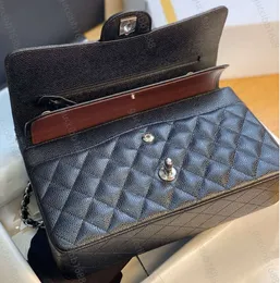 Karl 10A Borsa a doppia patta trapuntata classica a specchio di qualità 25 cm Borsa media in vera pelle di livello superiore Borse in pelle di agnello al caviale Borse nere con catena a tracolla Designer YI442