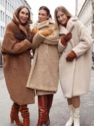 Wool wełna mieszanki Winter Puszysty płaszcz Kobiety Vinage grube lambowola misia misia nadwymiarowa moda polarowa płaszcz lady swobodny luźne pluszowe płaszcze 231020