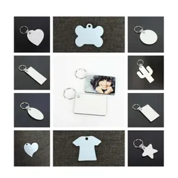 Keychain Dog Tags ID Card Personalized for Pets Funny Heart Bone Shape Wood Pendant Thermal Transfer Double-sided KeyRing White Gift Pet