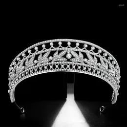 Haarspangen Luxus Kubikzircon Krone Kristall Blatt Braut Tiaras CZ Kronen Strass Festzug Diadem Braut Stirnband Hochzeit Zubehör