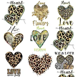 Notions Leopard Heart Iron Ones For Clothing Letters Love Design Women Diy Heat Transfer Stickers Clothes T-Shirt Thermal Transfers