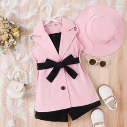Clothing Sets 4PCS Toddler Baby Girl Lapel Sleeveless Button Vest Jacket Coat Halter Crop Top Shorts Hat Outfit