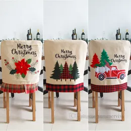 クリスマスチェアカバークリスマスツリーレターフラワーズプリントスプライシング格子縞のファルバラ織られていない椅子カバーフェスタウラントバークリスマス装飾Z4814