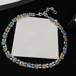 Pulseira de colar de prata vintage com designer de corrente, conjunto de joias florais coloridas, senhoras elegantes e personalizadas, presentes de alta qualidade 8W3W