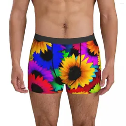 Cuecas coloridas girassol roupa interior flores impressão design boxer shorts qualidade masculino calcinha sexy macio breve presente de aniversário