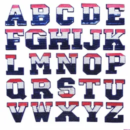 Vorstellungen Pailletten-Buchstabe Iron Ones US-Flagge Muster Alphabet Glitzer Buchstaben zum Aufnähen zum Nähen von Hüten, Taschen, Kleidung, Jacken, DIY-Bastelarbeiten