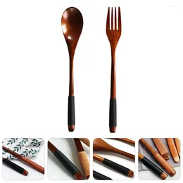 Set di stoviglie Set giapponese con manico in legno, forchetta, cucchiaio, bacchette portatili da viaggio, forchette da insalata, stoviglie per uso quotidiano