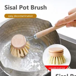 Wooden Handle Cleaning Brush Kitchen Household Beech Wood Long Dish Tool Fy2680 P1125 Wwjy Dhfkg