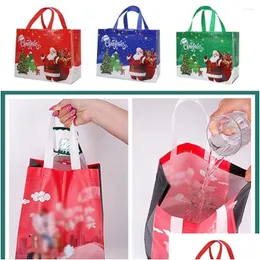 Decorazioni natalizie Decorazioni natalizie 1 pezzo Stampa Simpatico cartone animato Babbo Natale Pupazzo di neve Borsa tote in tessuto non tessuto addensato Borse regalo Casa Ga Dhd4M