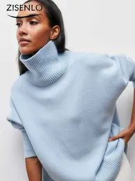 Kvinnor stickar tees mode kvinnor tröjor höst vinter fast färg långärmad tröja lösa halvhög hals varm pullover knitwears topps 231020