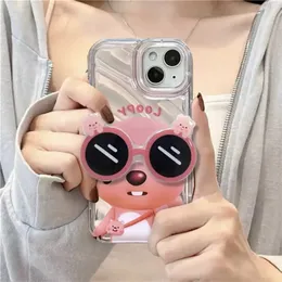Obudowy telefonu komórkowego Kawaii Pętla nosić okulary przeciwsłoneczne wspornik miękki silikon słodki i słodki na iPhone'a 14 13 12 11 Pro Max xr XS Akcesoria 231021