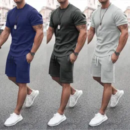 Men's Tracksuits 59# Men Sportswear Suits Gym Tights Training Clothes Beach Short Sleeve Shirts Shorts Pants Set Erkek Giyim Loungewear