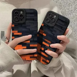 Casos de telefone celular laranja preto patchwork case para iphone 11 12 13 14 15 promax 14plus x xr xs max 7 8plus 13mini capa macia à prova de choque 231021