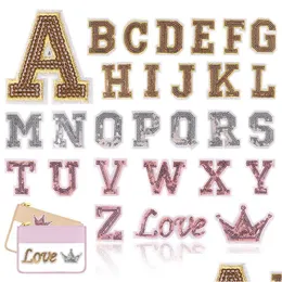 Notions 5.1cm letras lantejoulas ferro em a z alfabetos apliques design de coroa dourada com adesivo de fixação de glitter para roupas chapéu drop de