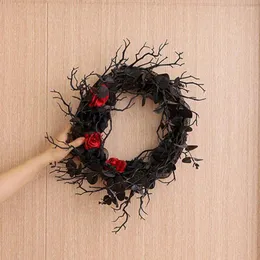 Flores decorativas reutilizables para decoración de Halloween, guirnalda de ramas muertas espeluznantes, simulación realista de flores negras para puerta