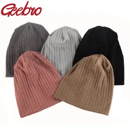 Breda randen hattar hink geebro kvinnor mjukt dekorativa mönster ränder bomull hattar vår hösten slouchy damer flickor ribbed skallies beanies gorros 231020