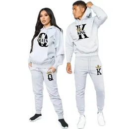 Men's Tracksuits 2024 Autumn and Winter Men's and Women's Sweater Set KING QUEEN Loose Relaxed Hooded Print Couple Set 231021