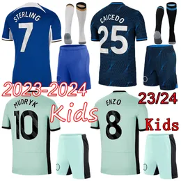 2023 2024 Koszulki domowe CaiceDo Sterling Mudryk Soccer koszulka dla dzieci Zestaw dla dzieci + Skarpetki 23 24 Enzo Away Shirts Enzo Football Shirt Trzecie zestawy dziecięcy