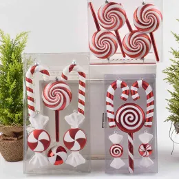 Grandi decorazioni natalizie Caramelle rosse e bianche Lecca lecca Piccolo bastoncino Decorazione combinata Decorazione domestica Decorazione per feste