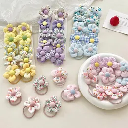 Hårtillbehör 10st/set koreanska härliga blommor Små elastiska band Kvinnor Girls Scrunchies Kid Ponytail Holder Pretty