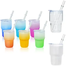 3oz Gradient Mini Tumbler Sublimation Shot Glass Cups Frosted Juice Iced Beverage Drinking Beer Glasses Cup With Clear Lids & Straws For Cocktail/Whiskey/Travel/Bar