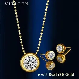 Pendant Necklaces VITICEN AU750 Real 18K Gold Diamond Necklace Stud Earrings Fine Jewelry For Woman Wedding Proposal Gift Present 231020