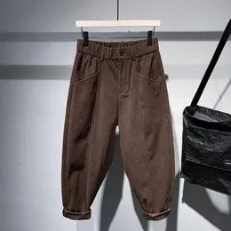 Мужские брюки, повседневные брюки-шаровары, утепленные теплые брюки, мужские большие размеры, осень-зима, художественный стиль, мужские свободные вельветовые брюки-карго с эластичной резинкой на талии 231021