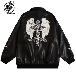 Men's Leather Faux Leather Embroidery Bomber Leather Jacket Men Women Hip Hop Loose Motorcycle Coat Unisex High Street Varsity Baseball Outwear Autumn 231020