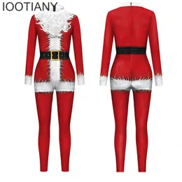 Ootiany Women/Men Santa Claus Print Cosplay kostium seksowny kombinezon dla dorosłych karnawałowy ubrania Monos Mujer Xmas