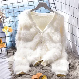 Xiaoxiangfeng g suéter curto casaco feminino solto e preguiçoso outono novo cardigã de malha doce e fino