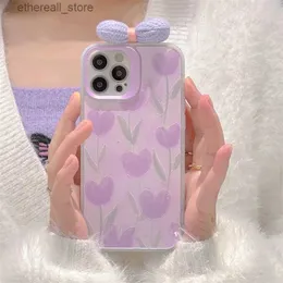 Casos de telefone celular Casos de estilo coreano para iPhone12 Purple Tulip 11 ProMax XR Mobile Phone Shell Soft TPU Capa traseira para iPhone13 XS Silicone Fundas Q231021