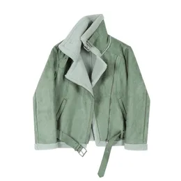 Casaco de pele de cordeiro de pelúcia das mulheres casaco de inverno streetwear baggy grosso quente feminino verde topos com zíper algodão acolchoado casaco outerwear misturas de lã