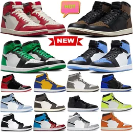 Mens 1 High OG 1s Sapatos de Basquete Jumpman Palomino UNC Toe Perdido e Encontrado Homens Sapatilhas Universidade Azul Lavado Preto Patente Criado Escuro Mocha Sorte Verde Armazém Local